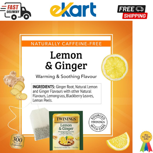 Twinings Lemon & Ginger Herbal Tea Individually Wrapped Bags, 100 Count