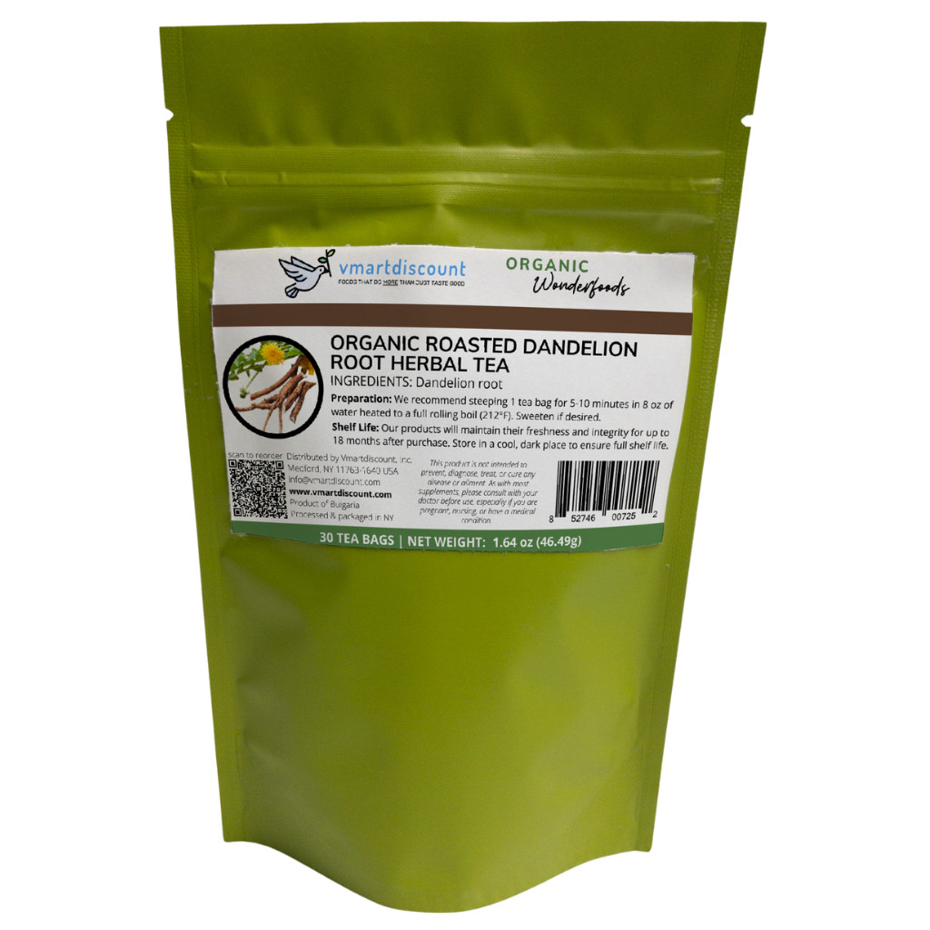 Organic Roasted Dandelion Root Herbal Tea 30 Bags, All Natural Caffeine-Free Tea