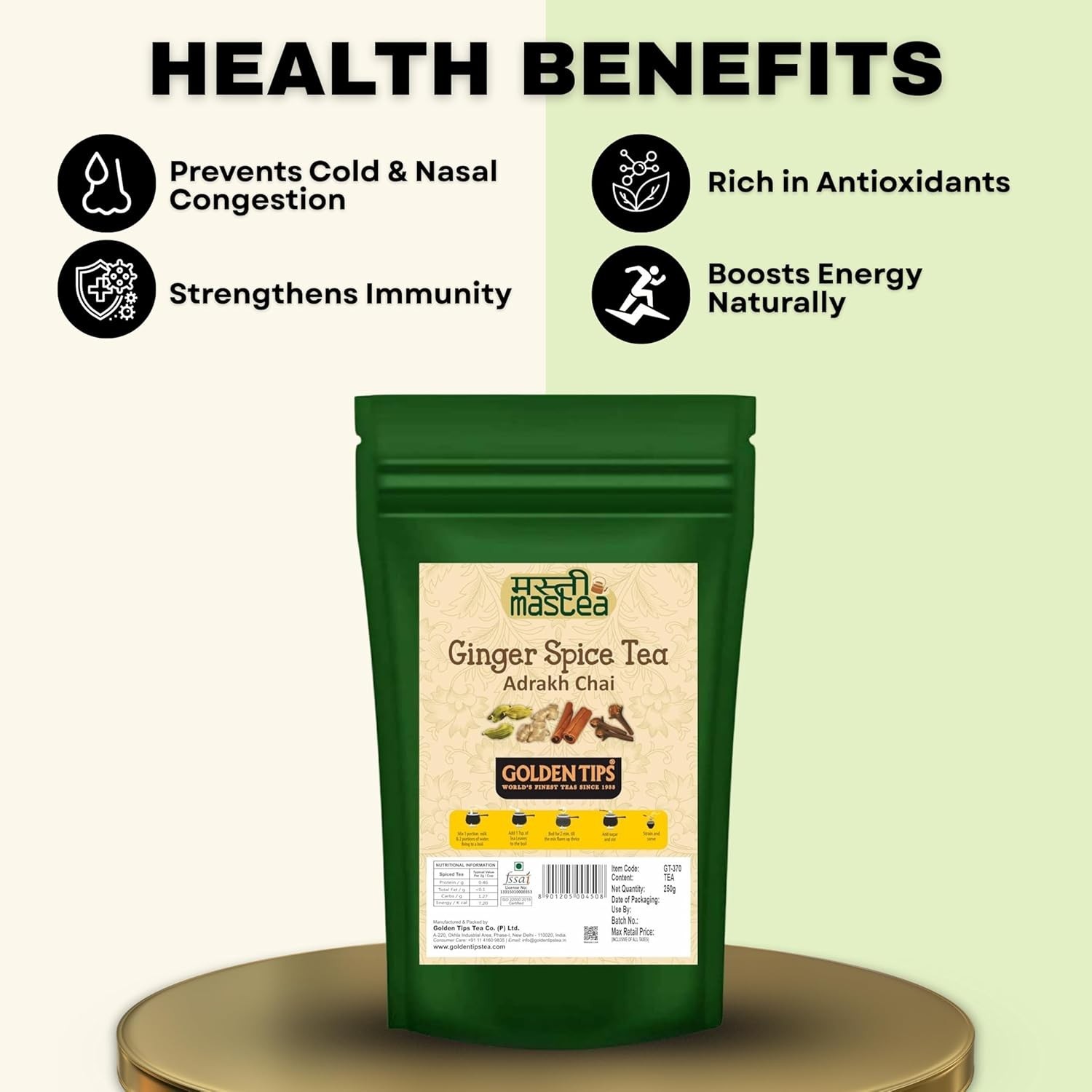 Golden Tips with Cardamom, Cinnamon, Cloves & Ginger Spice Tea 250g