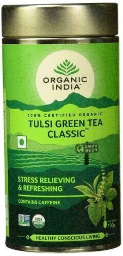 3x Organic India Tulsi Green Tea Stress Relieving & Refreshing 100gm