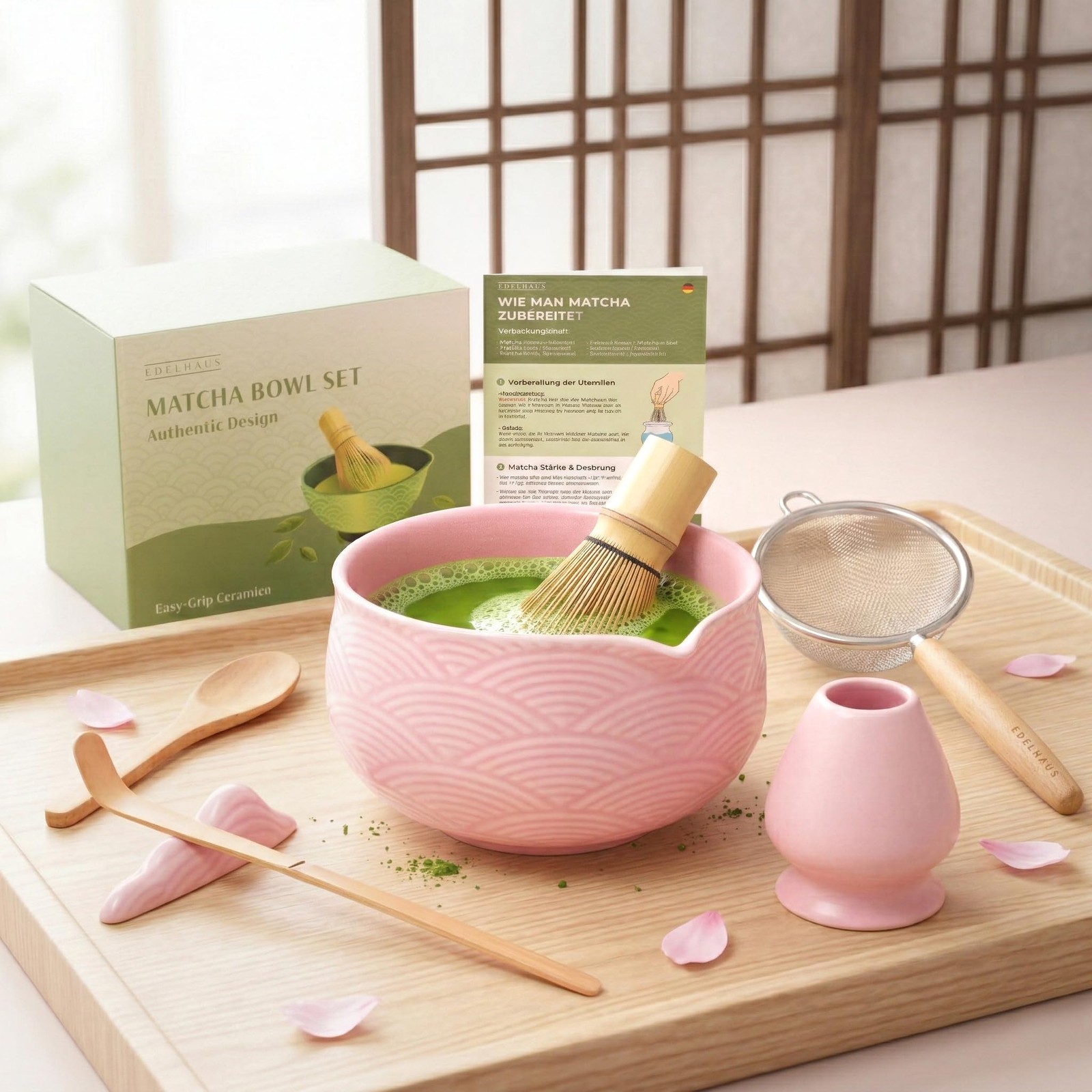 Matcha Whisk Set 7pc Bowl with Spout Sifter Scoop Ceremony Tea Kit