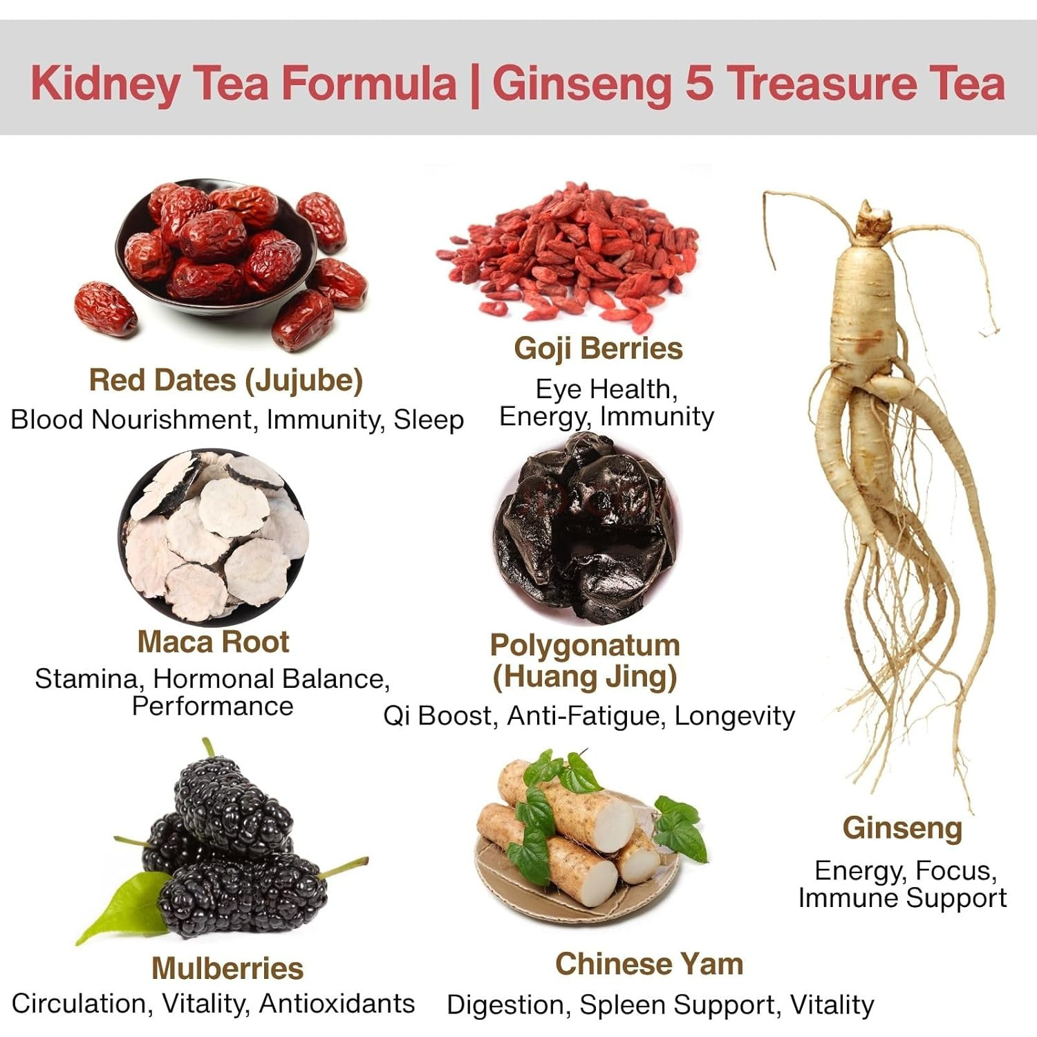 Kidney Tea Formula Ginseng Six Treasure Tea – 10G X 20 Bags Ginseng & Mulberry H