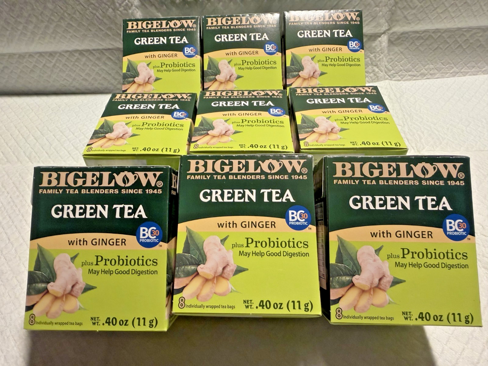 Bigelow Green Tea with Ginger Plus Probiotics in 9 boxes. Total 72pc. Exp. 06/27
