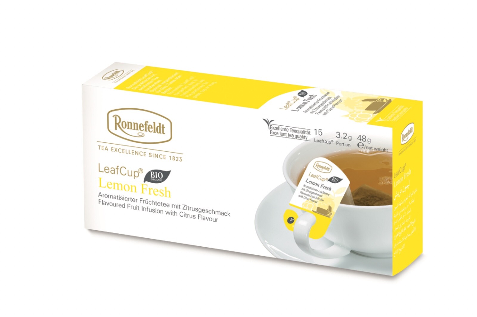 Ronnefeldt Leafcup® Lemon Fresh. 15 premium fruit tea bags with ginger