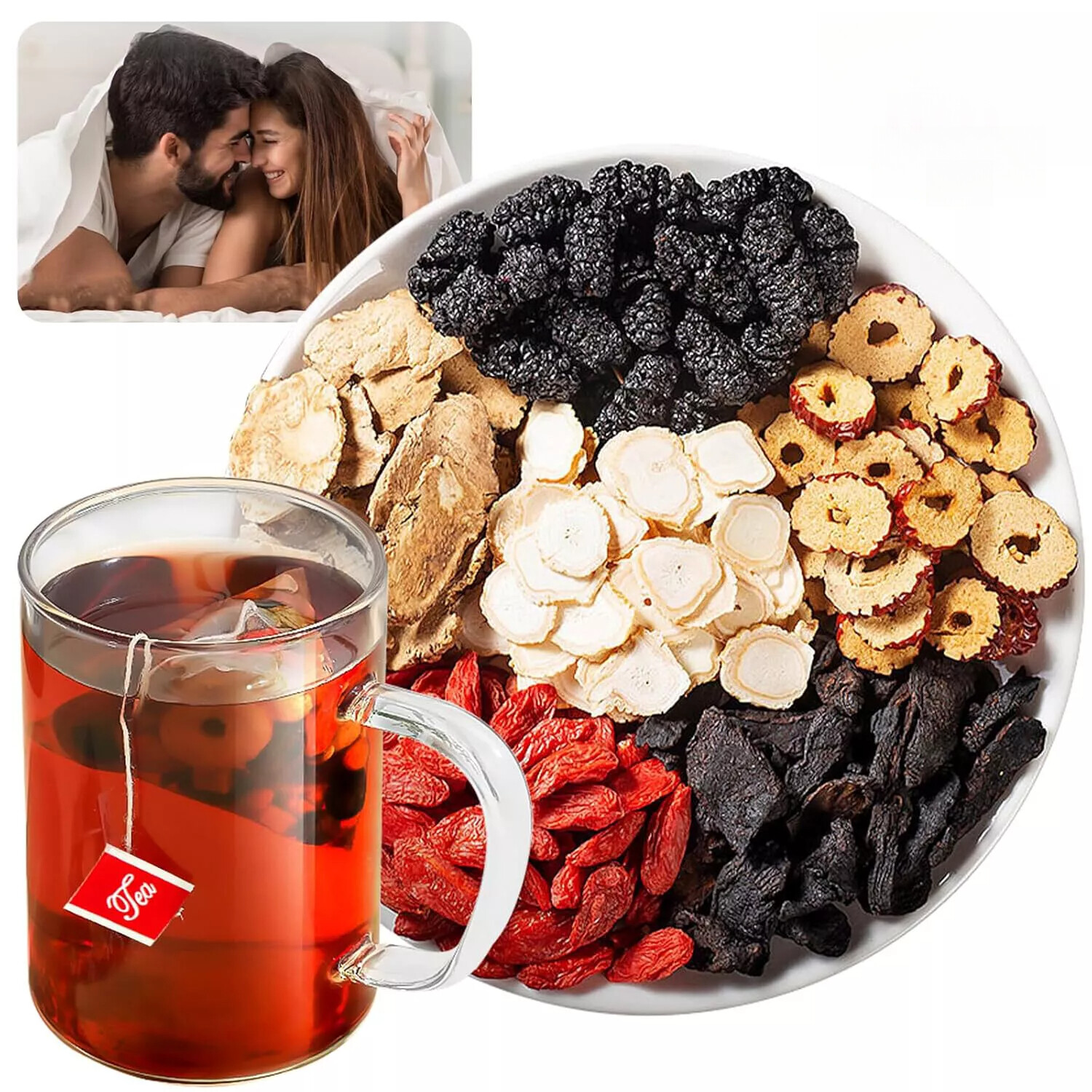 Natural Kidney Treasure Tea Ginseng Red Dates Wolfberry Mulberry Tea 30 Bags