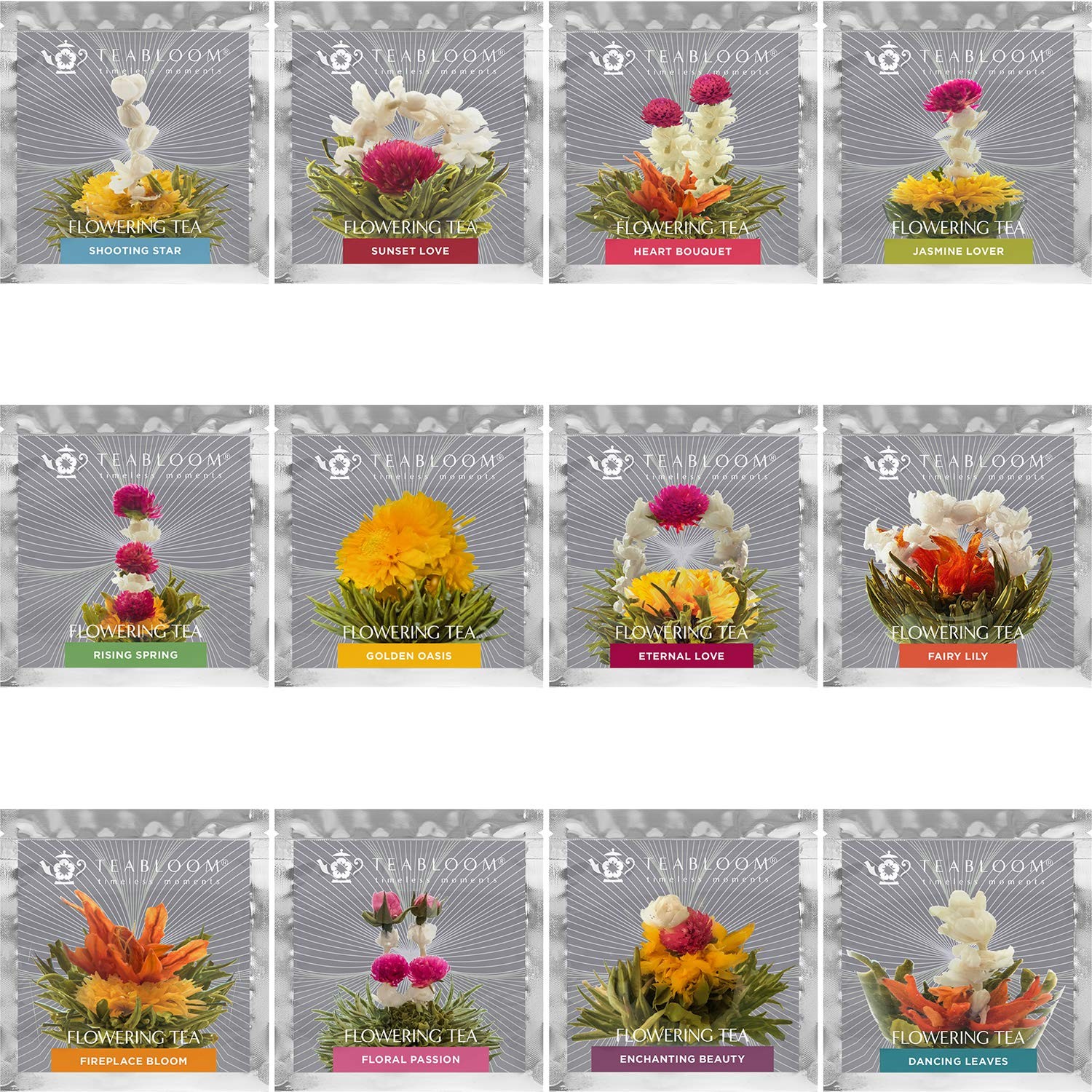 Teabloom Flowering Tea – 12 Unique Varieties of Blooming Tea Flowers 12-Pack