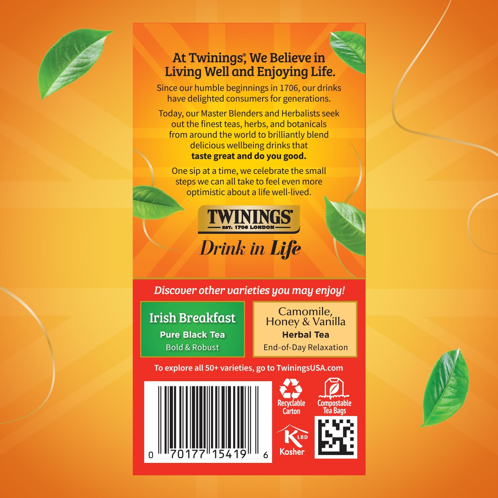 Twinings English Breakfast Black Tea Individually Wrapped Bags 20 Ct Pack of 6