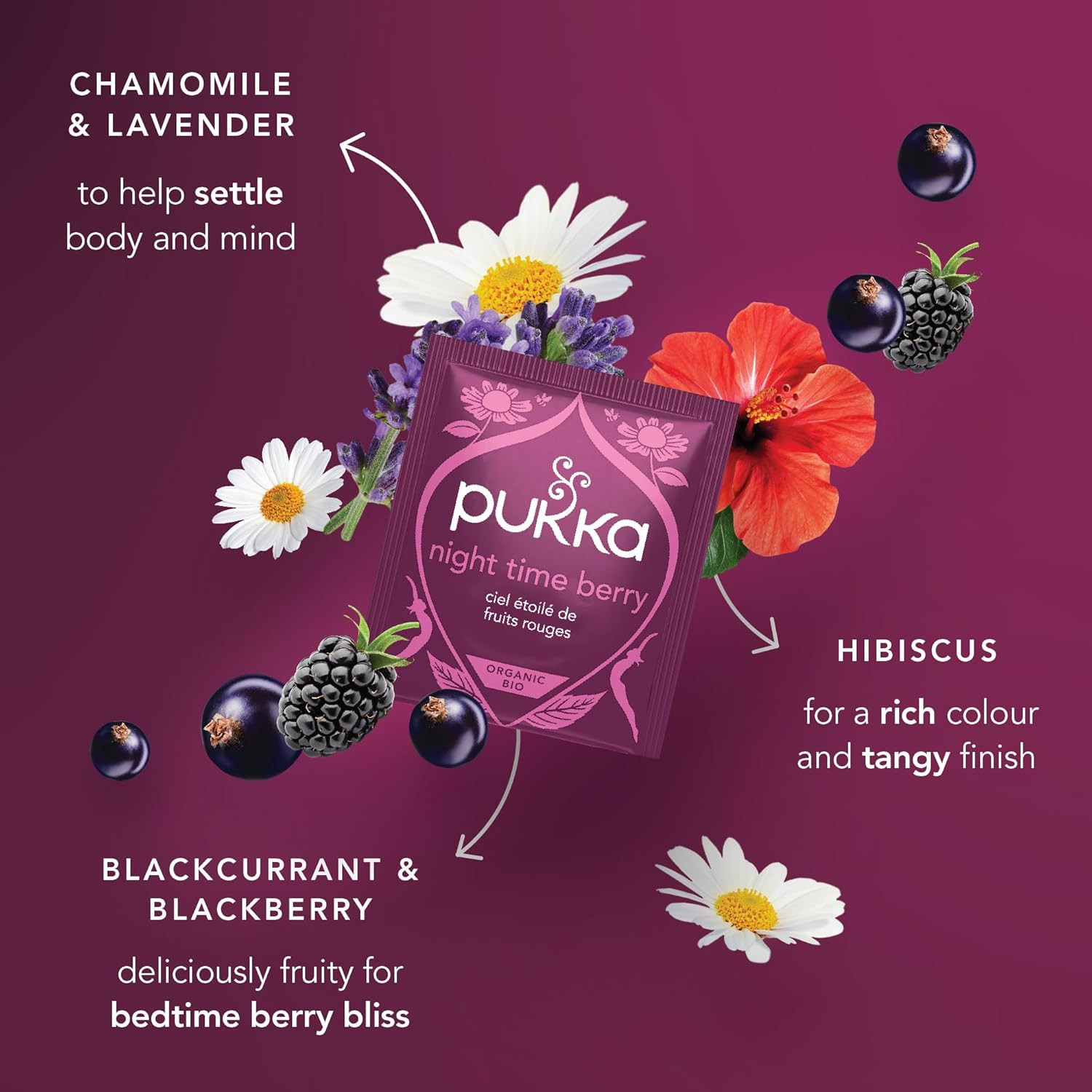 Organic Night Time Berry Herbal Tea with Chamomile, Echinacea, and Elderberry, C