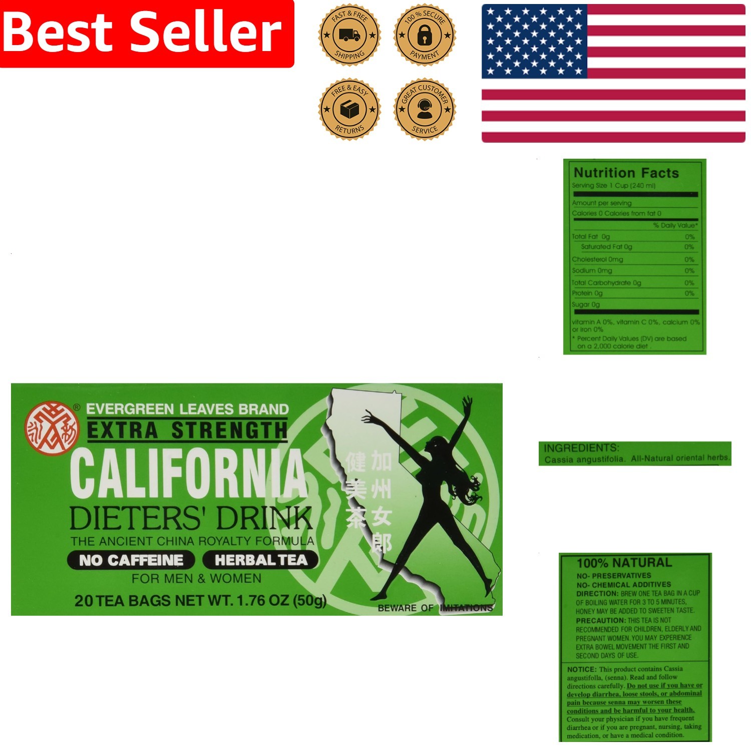California Dieters’ Herbal Tea 20 Count Natural Chamomile Caffeine Free Formula