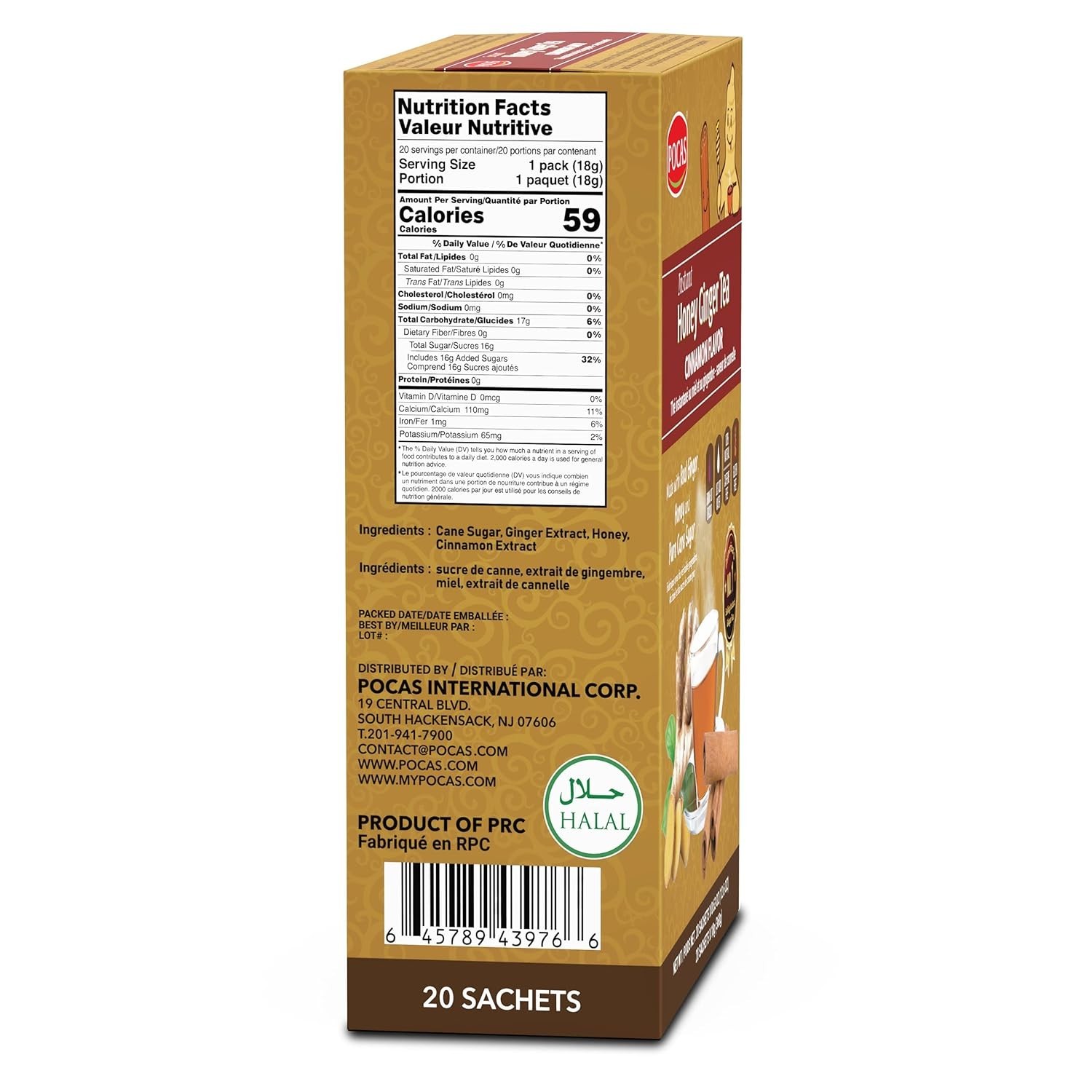 Honey Ginger Instant Tea Powder, Cinnamon Flavor, Ginger Extract & Real Honey…