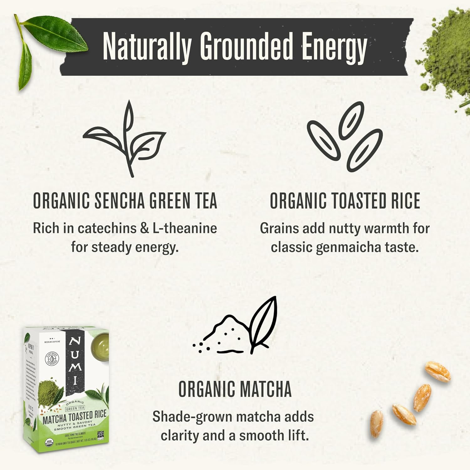 Numi Organic Matcha Toasted Rice Tea, 100 Matcha Tea Bags, Flavorful Green Tea