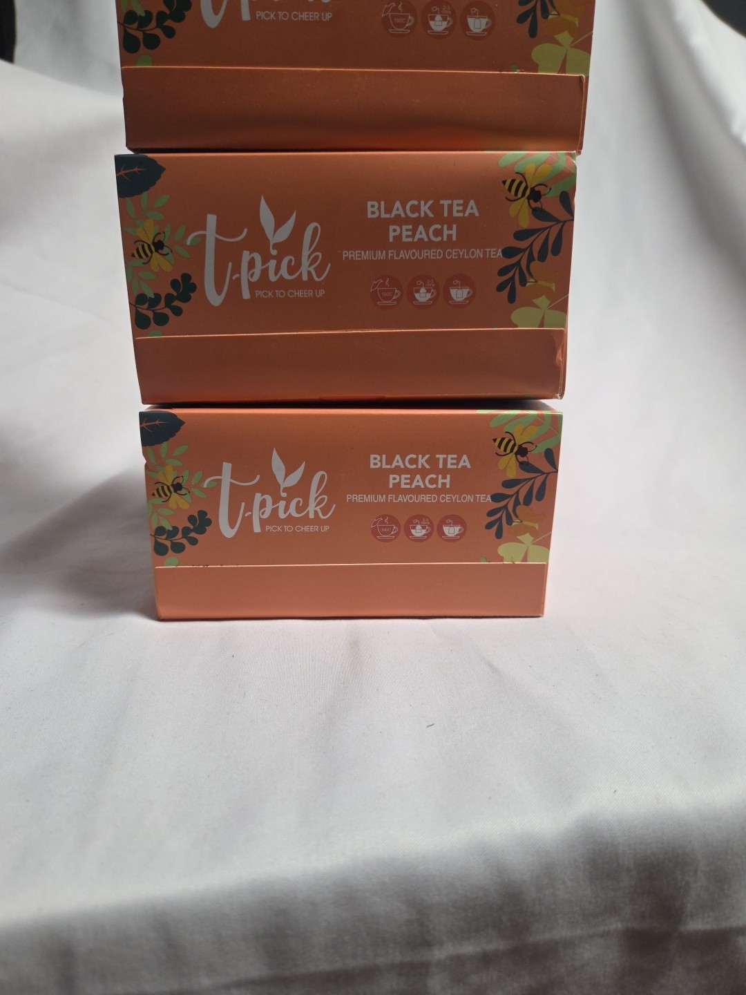 New Lot Of 3 t-pick Black Tea Peach Ceylon Tea Bags 60 Bags Total Exp:10/05/2028