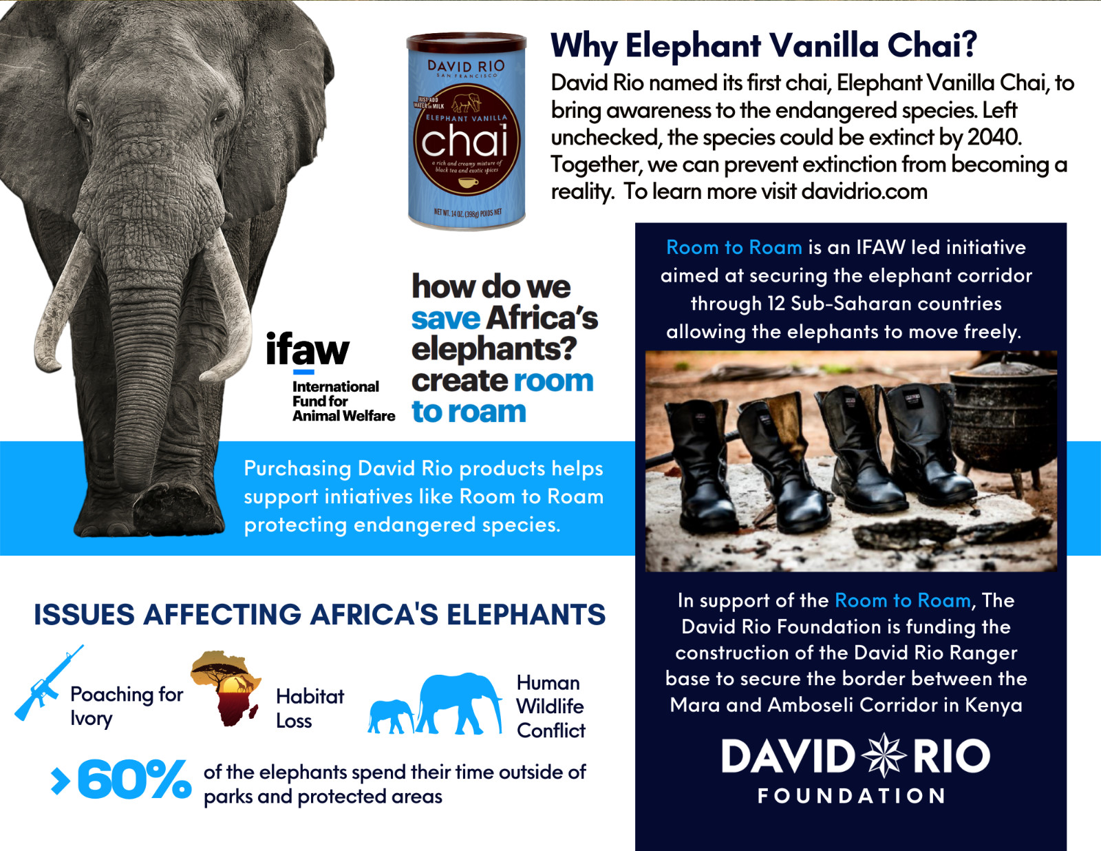David Rio Elephant Vanilla Chai, Bulk, 4lb. Bag, New.