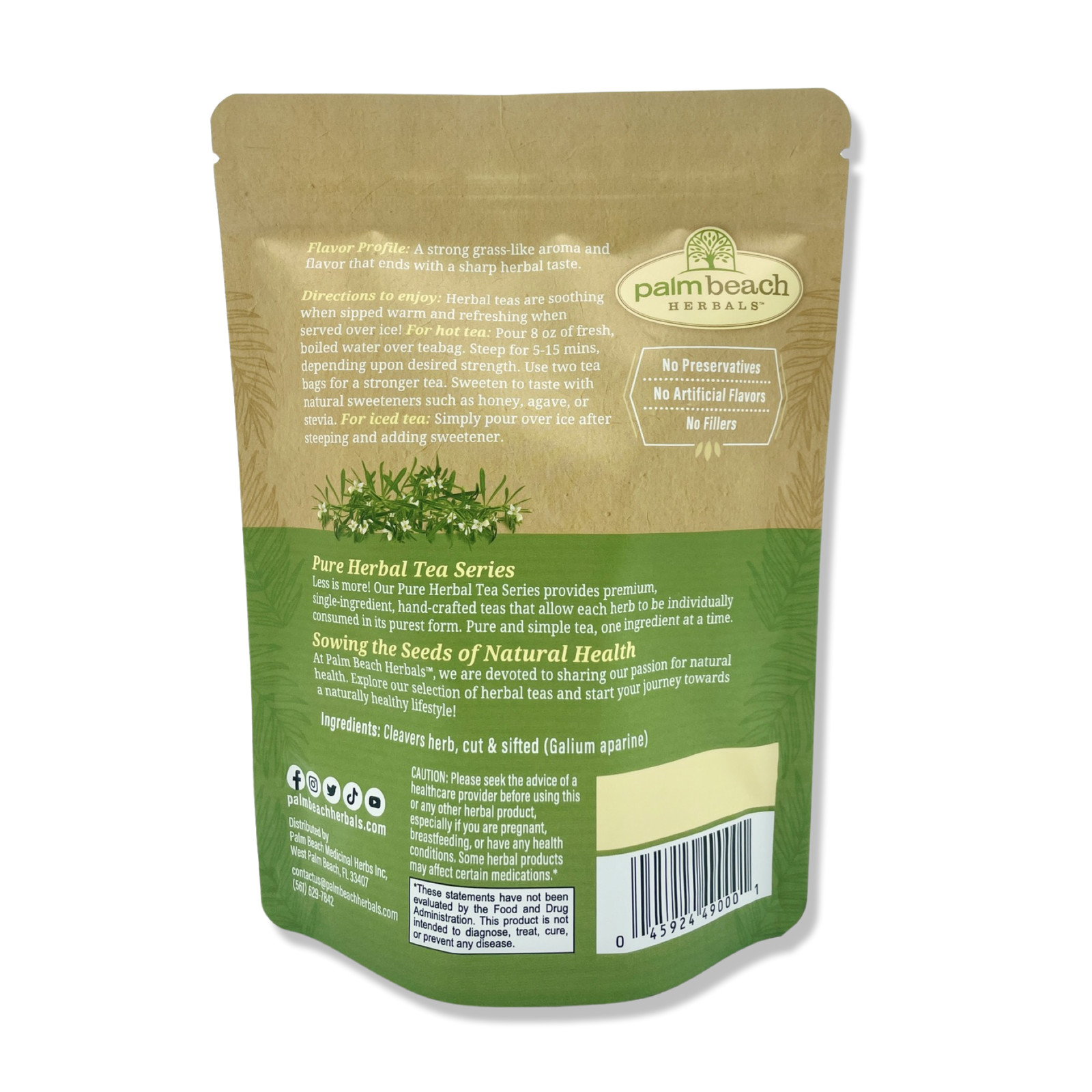 Cleavers Tea by Palm Beach Herbals | 30ct, Caffeine-Free