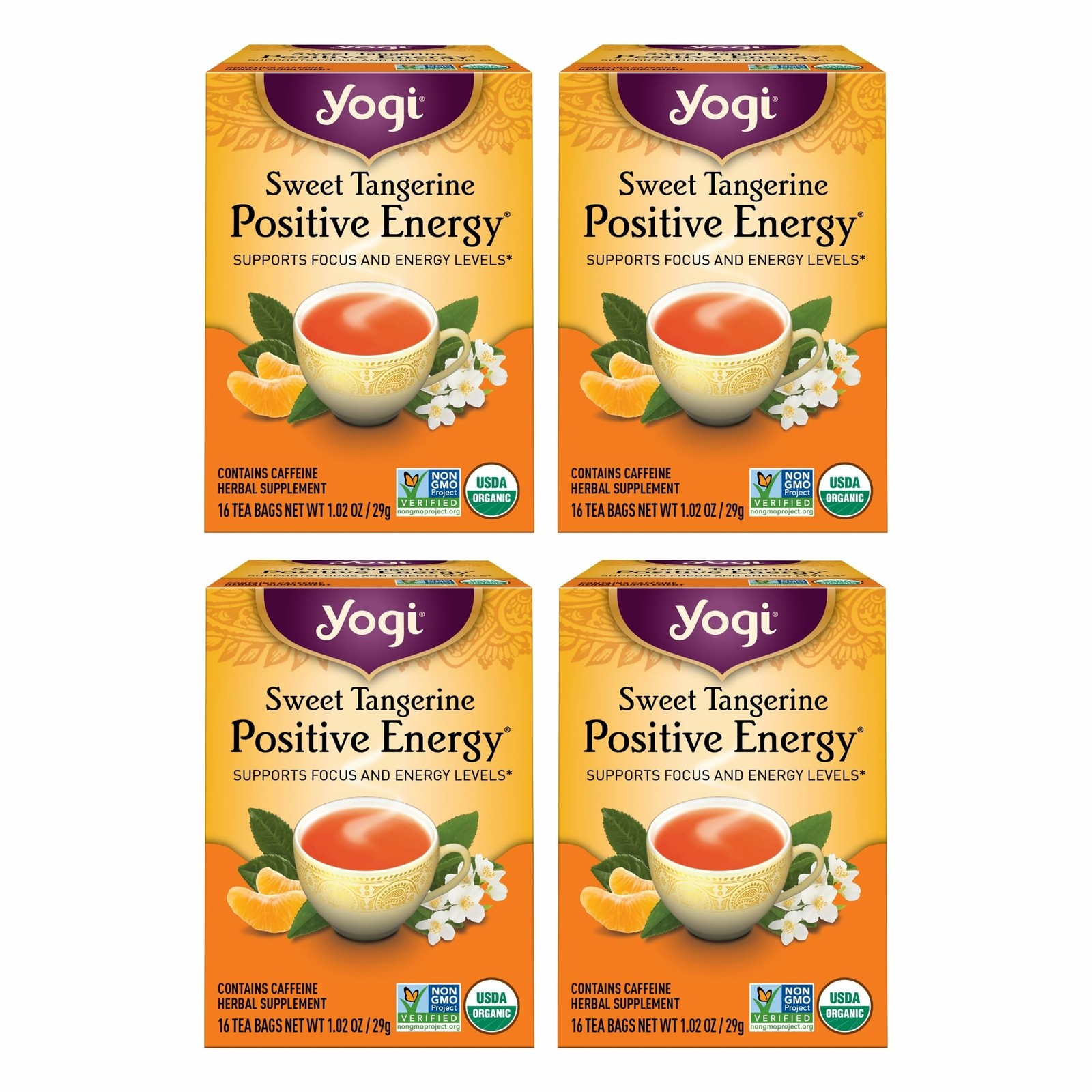 Yogi Sweet Tangerine Positive Energy Tea – 16 Bags 16 Count (Pack of 4)