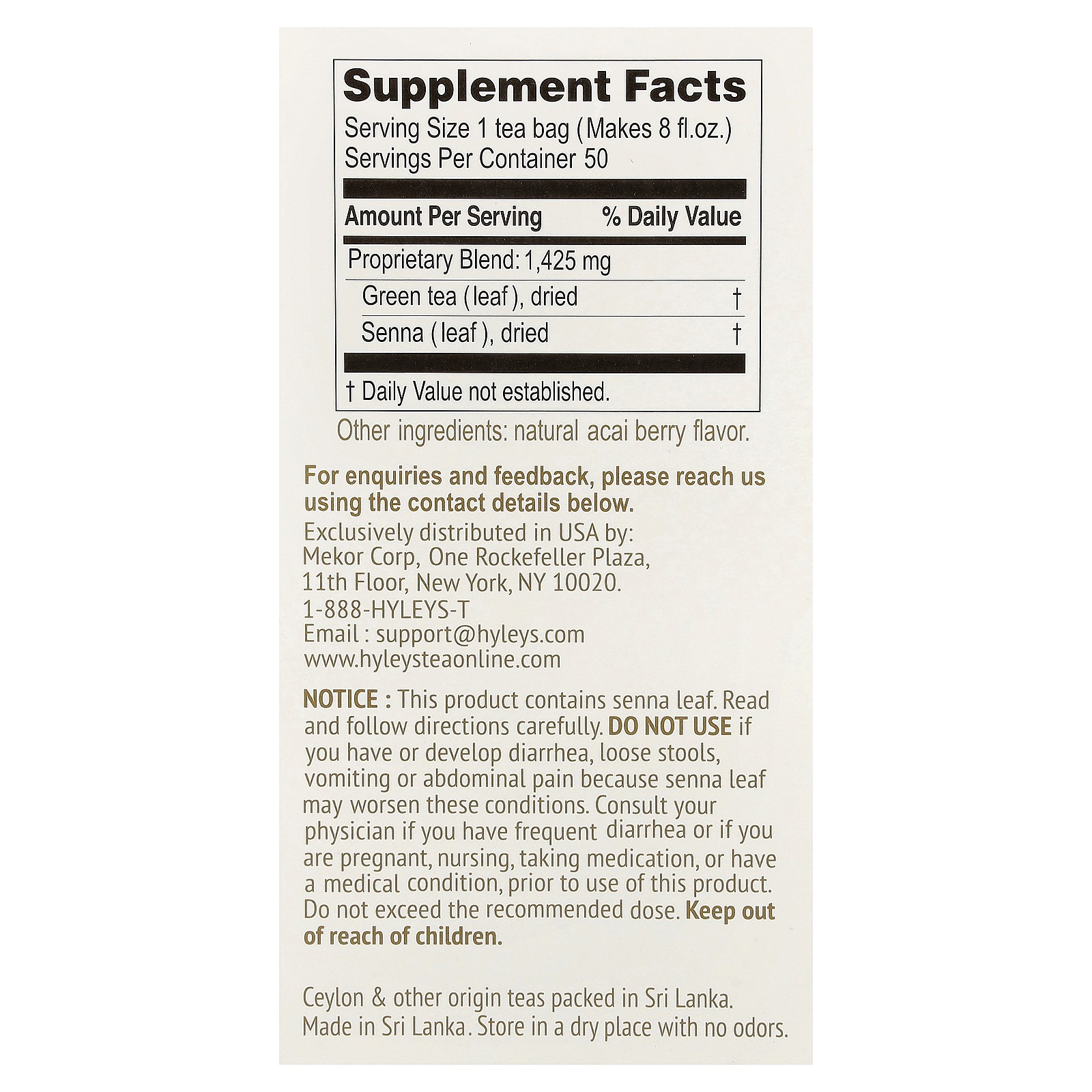 Slim Tea, Acai Berry, 50 Foil Envelope Tea Bags, 2.64 oz (75 g)