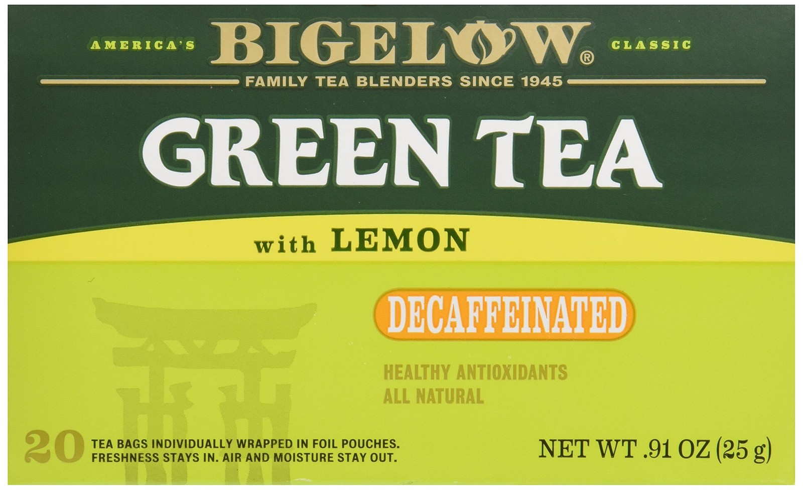 Bigelow Tea Green with Lemon, Decaf, 20 ct 20 Count (Pack of 1)