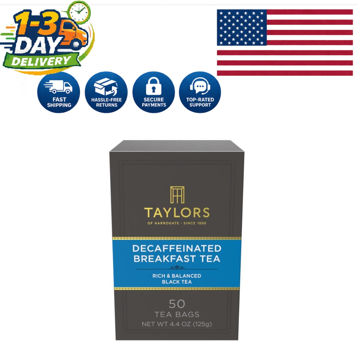 Decaffeinated Black Tea Bags – 50 Pillow Bags, Perfect Hot or Iced Anytime