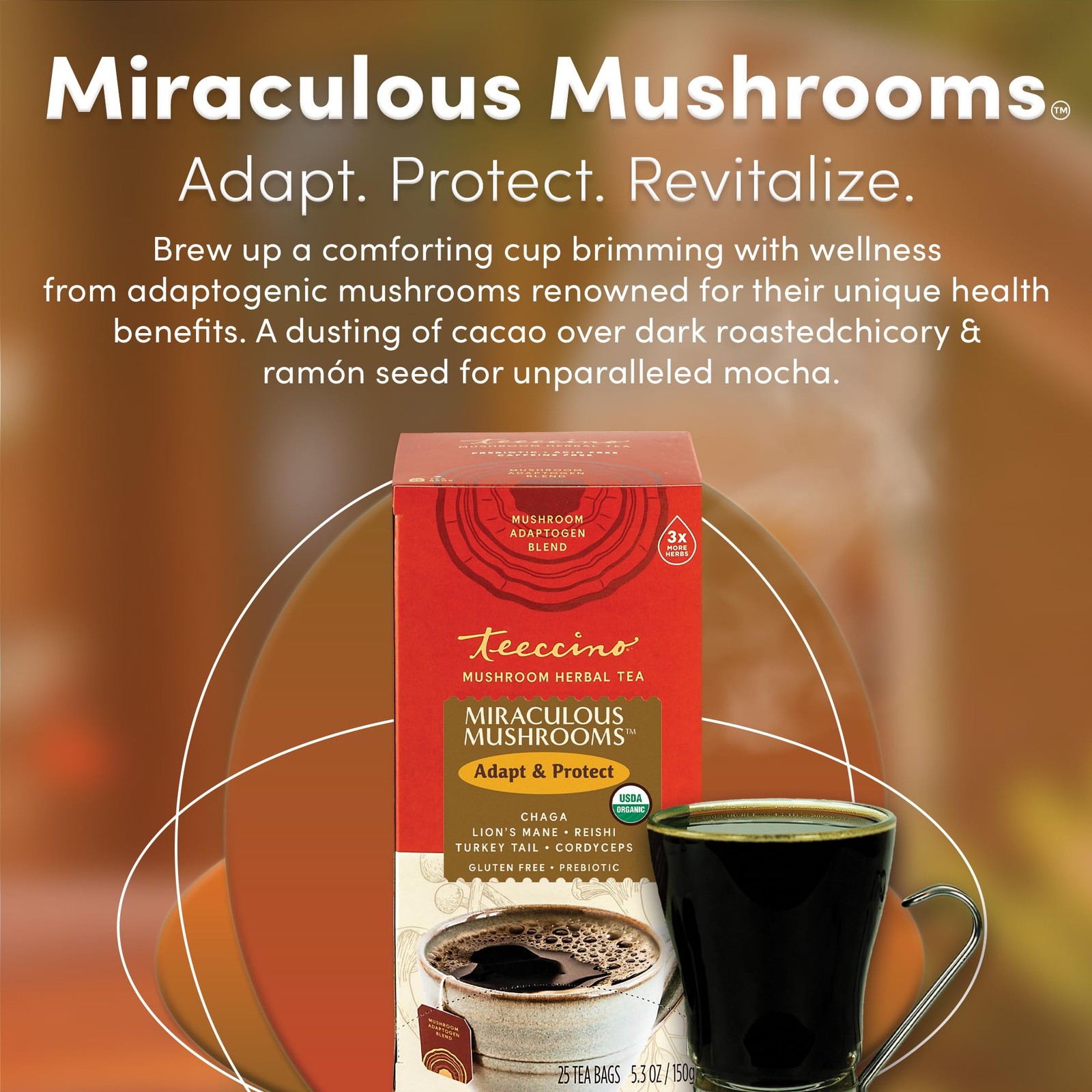Miraculous Mushrooms Adapt & Protect Herbal Tea, 25 Tea Bags