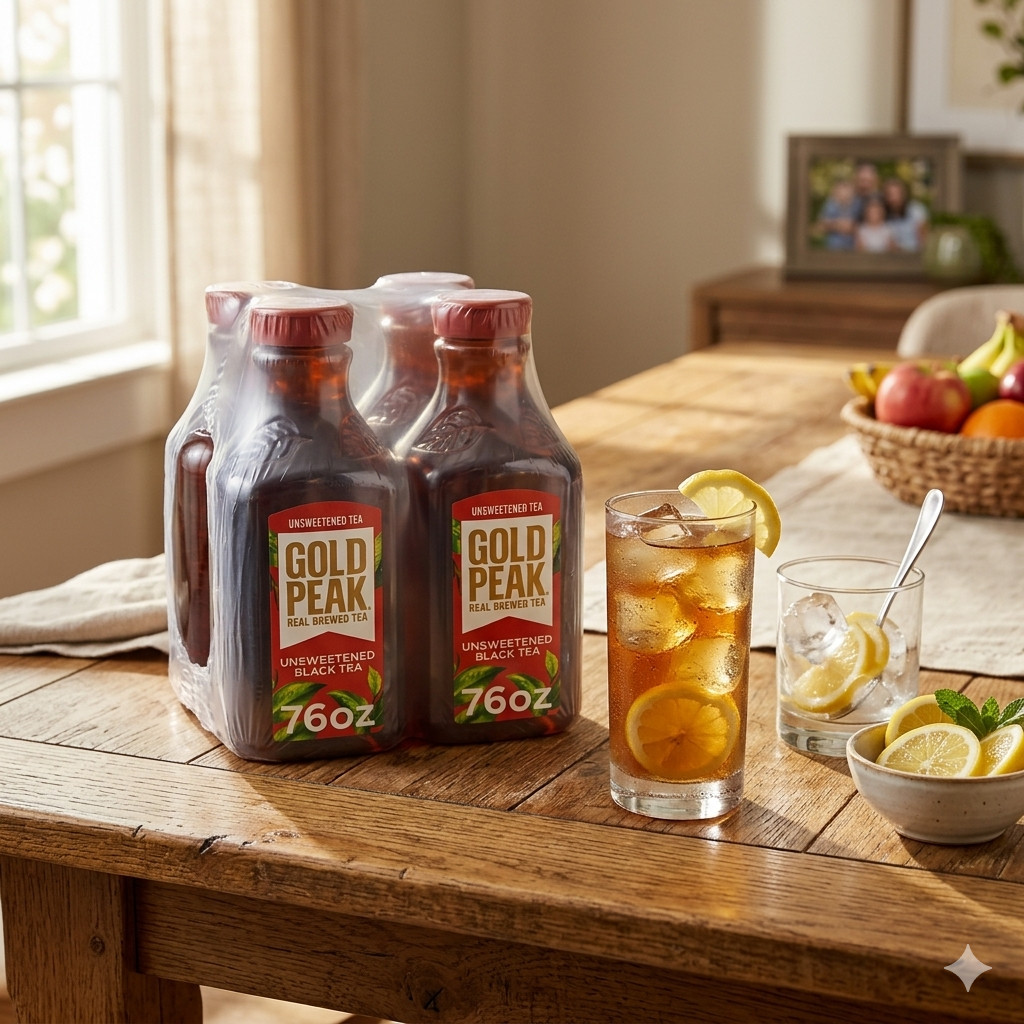 Gold Peak Unsweetened Black Tea 76oz 4 Pack Ready to Drink Bottled Tea