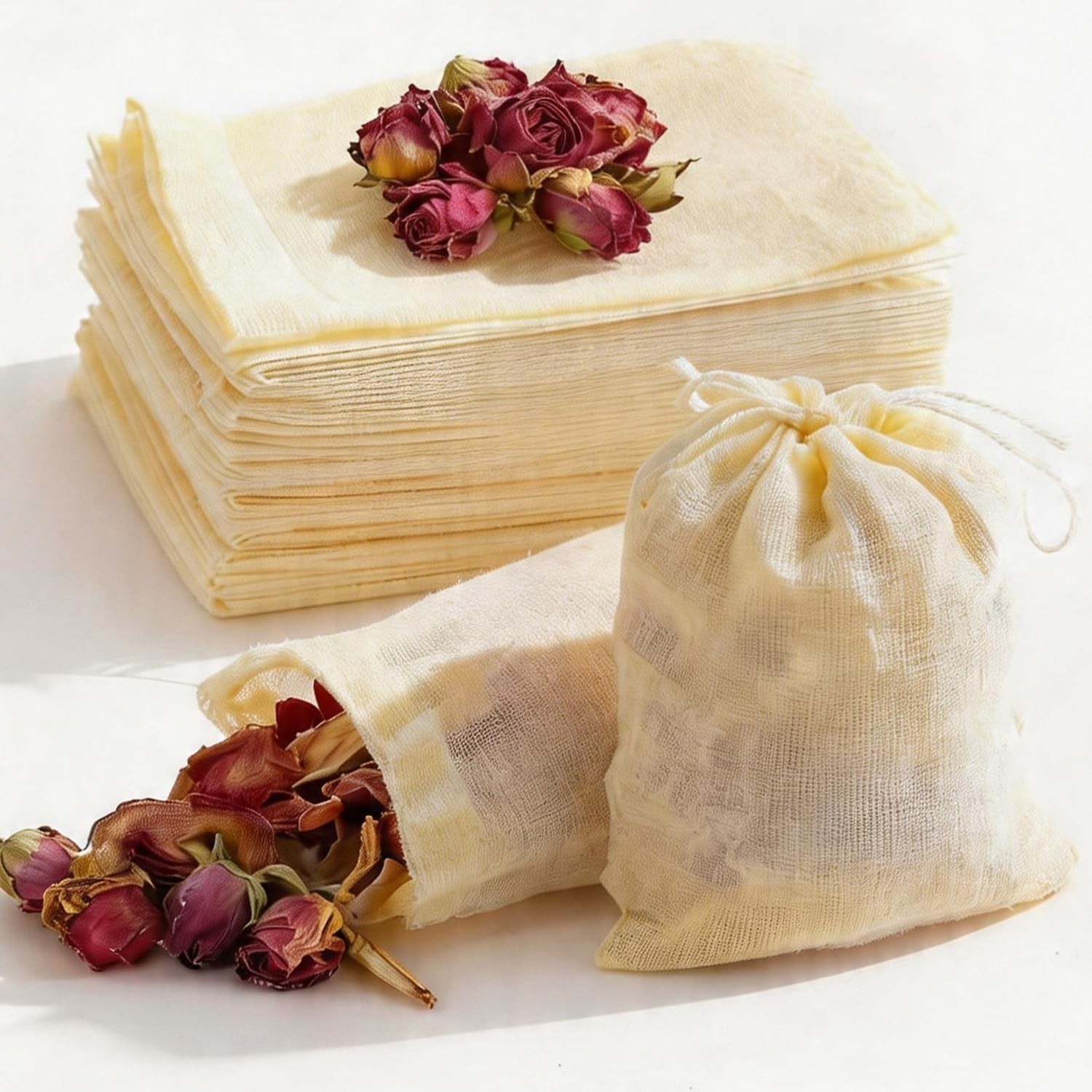 60Pcs Reusable Tea Bags for Loose Leaf Tea, 3x4inch Sachet Bags Empty, Unbleache