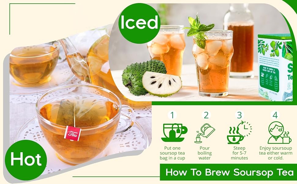 30 Pure Soursop Leaves Tea Bags, Natural Soursop Graviola Leaves Teabag,