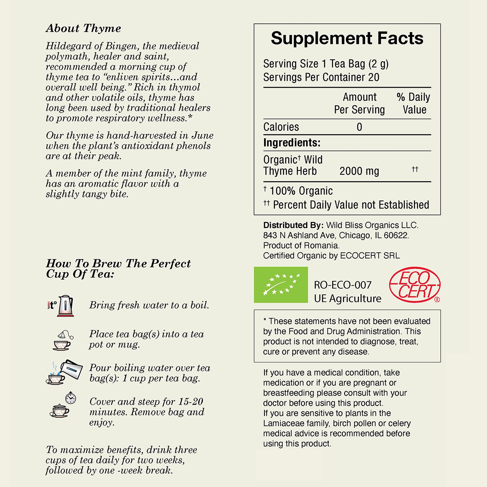 Organic Wild Thyme Tea – Caffeine Free Respiratory Herbal Support – Pharmacop…