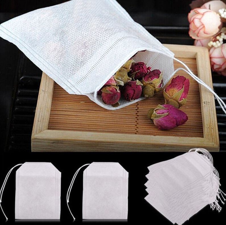 100 Tea Bags Disposable 5 x 7cm White Loose Herbal Infusion Filter Drawstring
