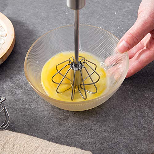 Stainless Steel Semi-automatic Egg Whisk – 3PCS Hand Push Rotary Silver