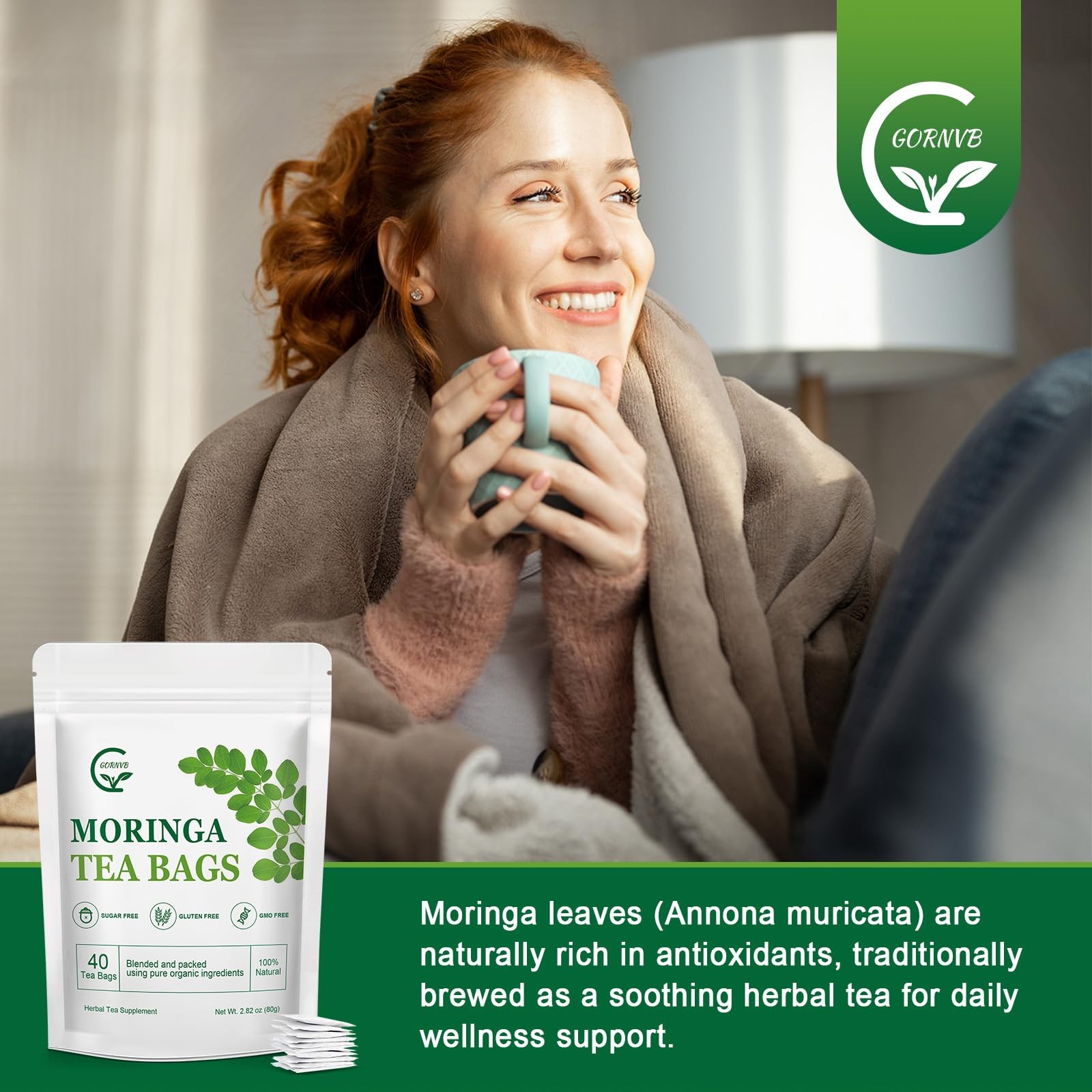 Moringa Tea Bags | 100% Pure Moringa Leaf Tea | Antioxidant-Rich, Caffeine-Te…