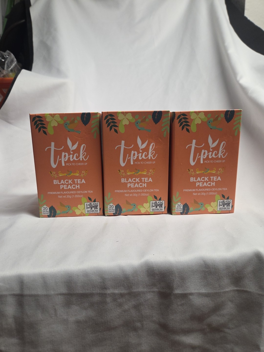 New Lot Of 3 t-pick Black Tea Peach Ceylon Tea Bags 60 Bags Total Exp:10/05/2028