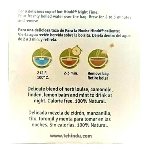 Hindu Night-Time Tea Chamomile-Louisa-Linden-Lemon Balm-Mint 20 Bags (Pack of 2)