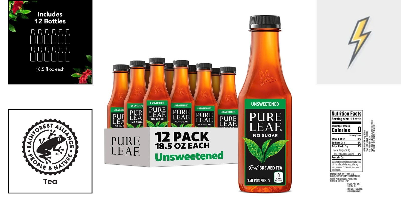 Natural Pure Leaf Iced Tea – 12 x 18.5 Fl Oz Bottles, Zero Sugar Delight