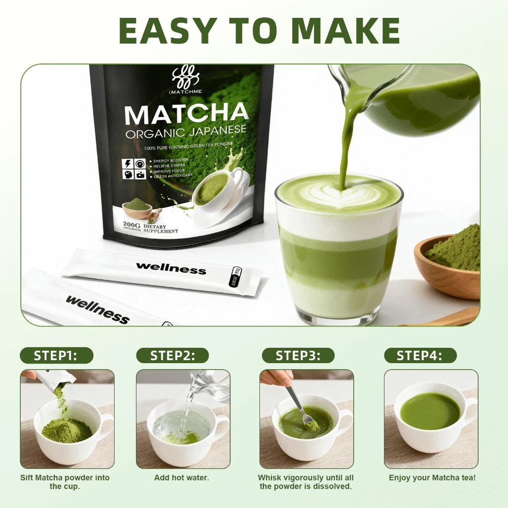 Organic Matcha Powder 100% Pure Japanese Green Tea | Baking Cake Energy Boost