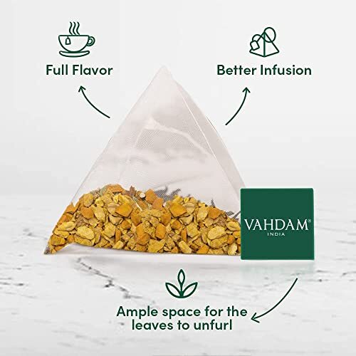 Vahdam Turmeric Ginger Herbal Tea 100 Count Caffeine Free Biodegradable Bags