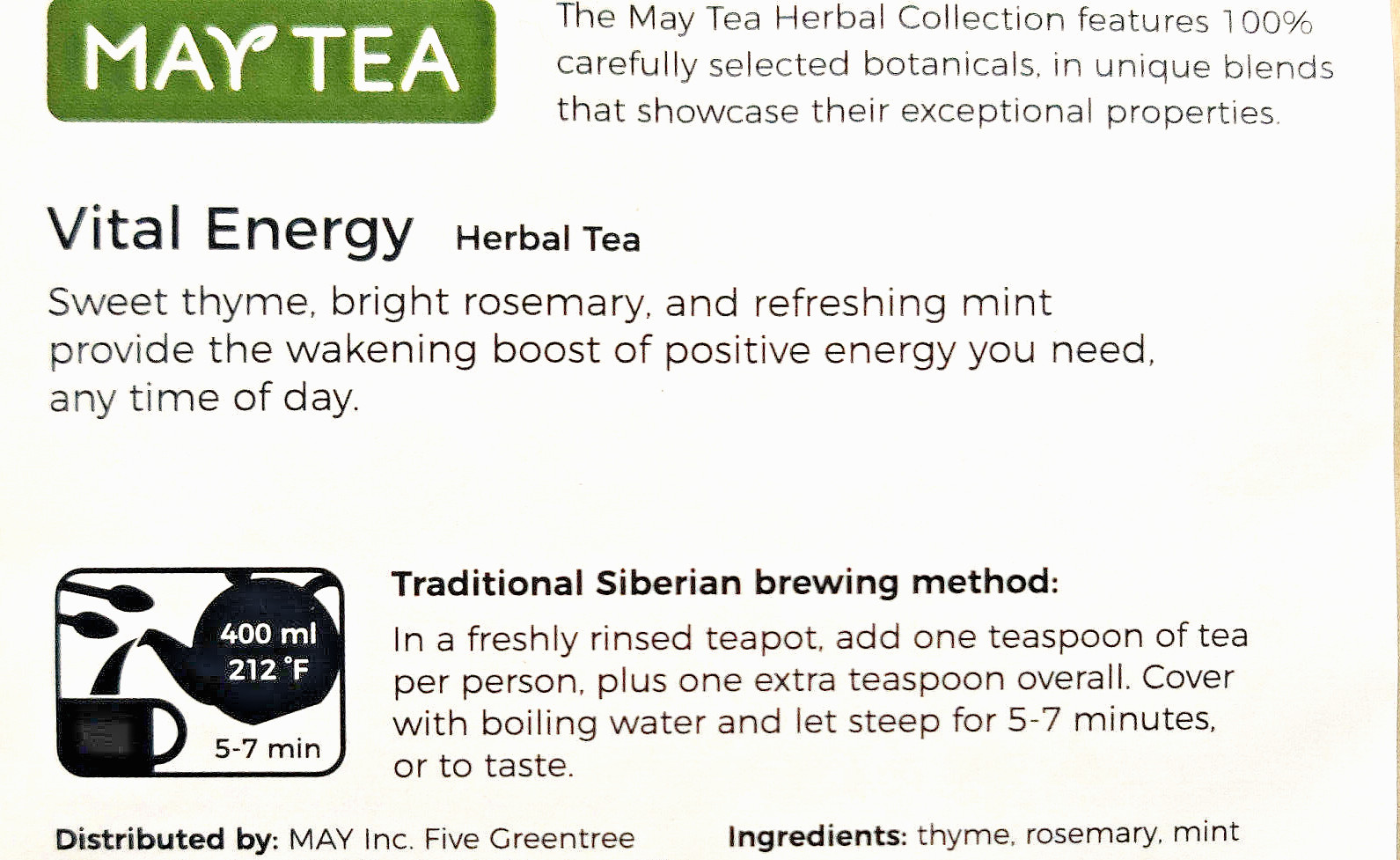 Herbal Tea VITAL ENERGY blend THYME MINT & ROSEMARY Loose 100g Caffeine free RF