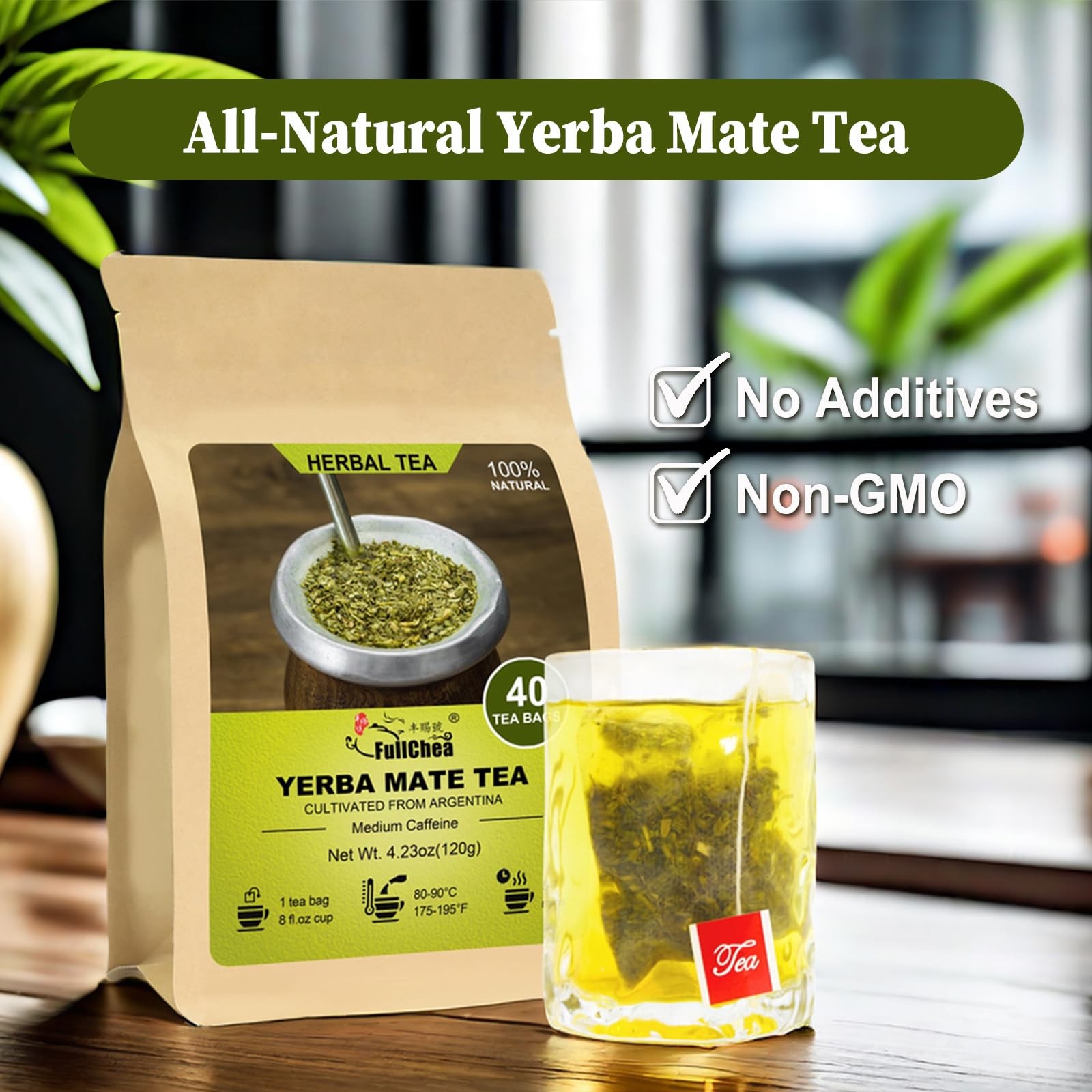 Yerba Mate Tea Bags, 40 Count – Unsmoked, Rich in Antioxidants, From Argentina
