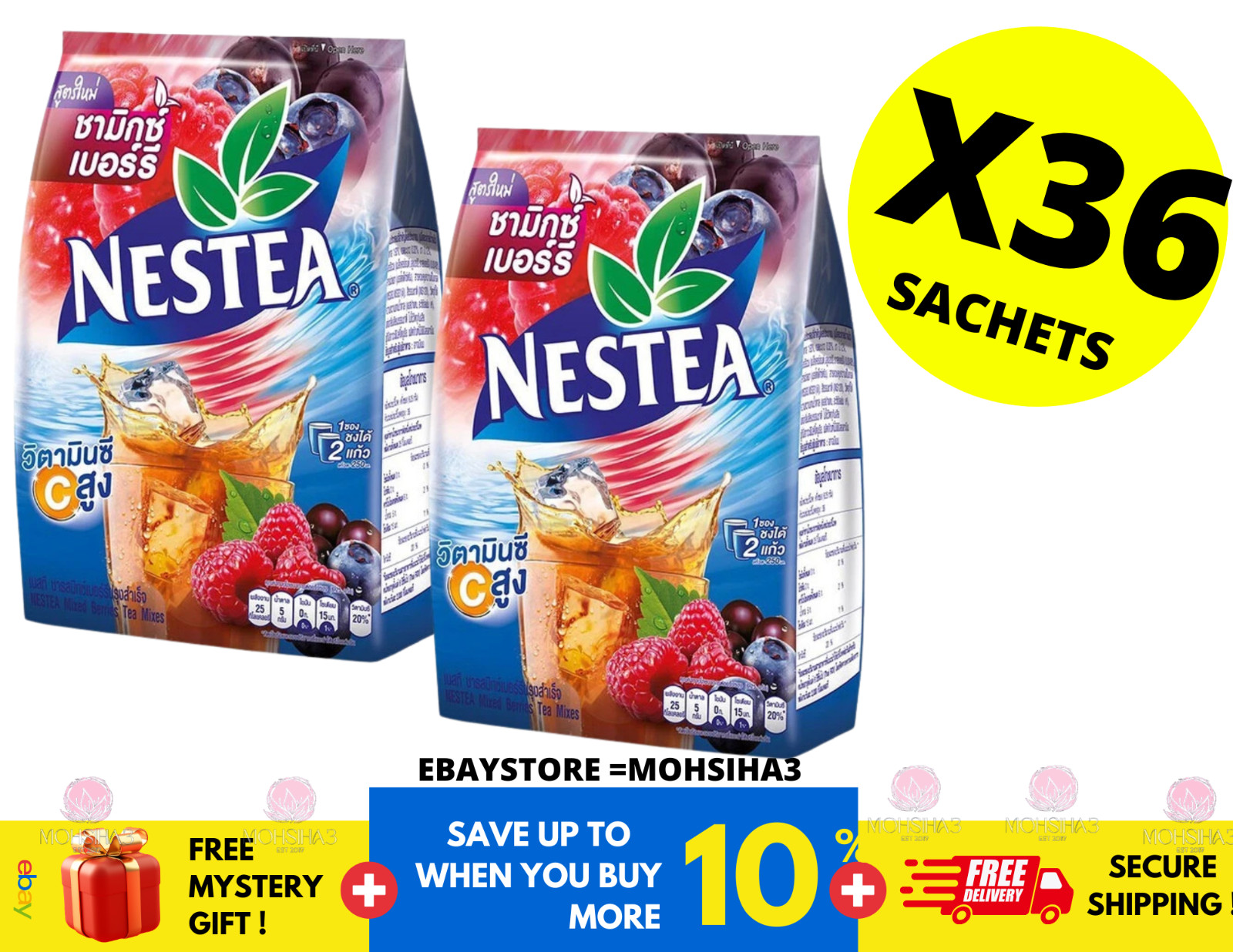 NESTEA Instant Mixed Berries Tea Mixes High Vitamin C (12.5g x 18 sachet) 2 PACK