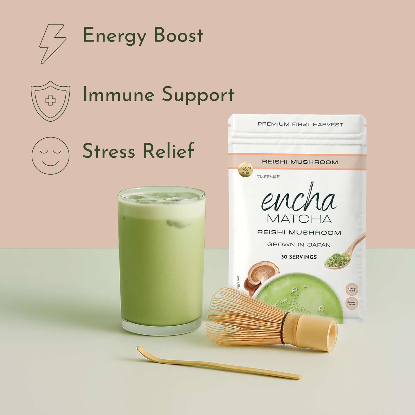 Encha Matcha Latte Powder Reishi Mushroom Matcha Powder First Harvest Prem…