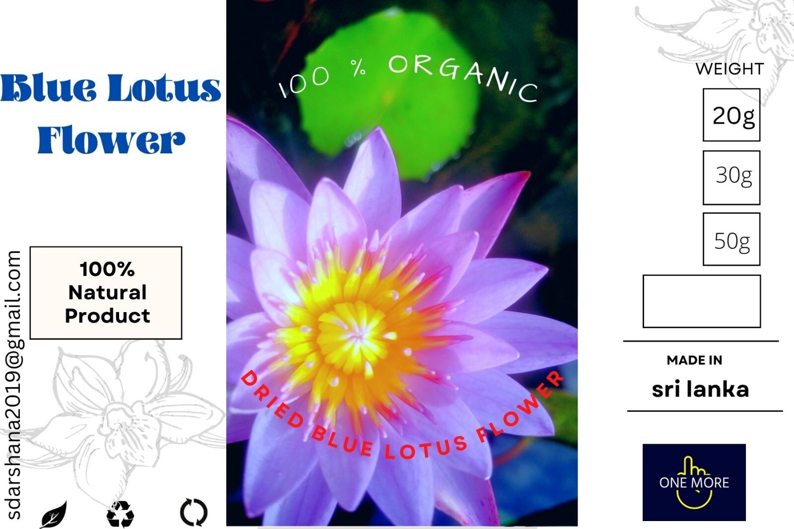 Blue Lotus Nymphaea Caerulea Herbal 100% Natural Organic Ceylon Dried Flower NEW