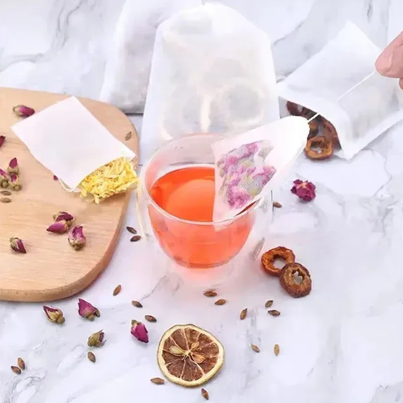 100pcs Disposable Tea Filter Bags with String – Heat Seal Non-Woven Empty Tea