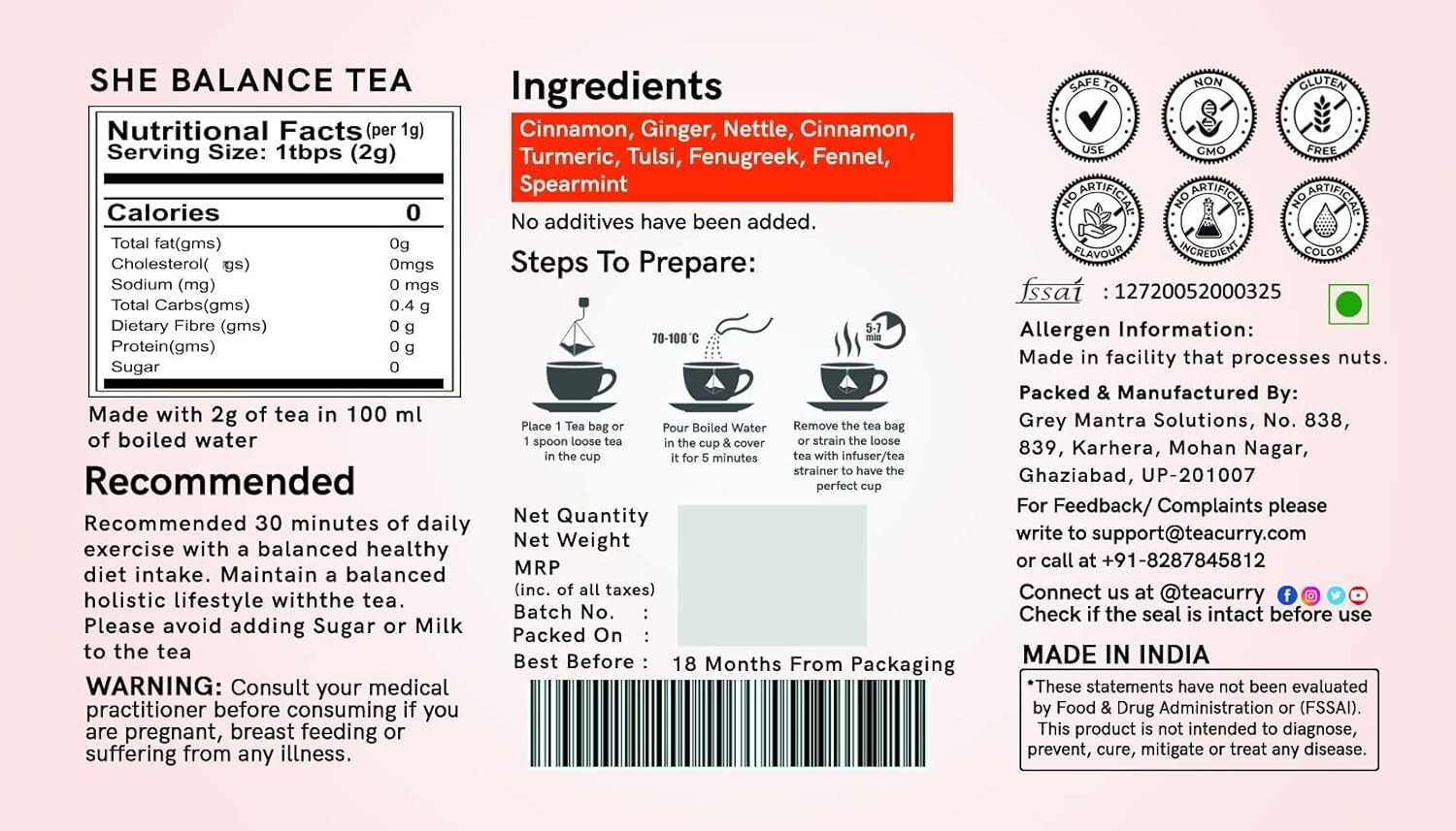 TEACURRY Pcos Tea (1 Month Pack, 30 Tea Bags) – Pcos Pcod Tea