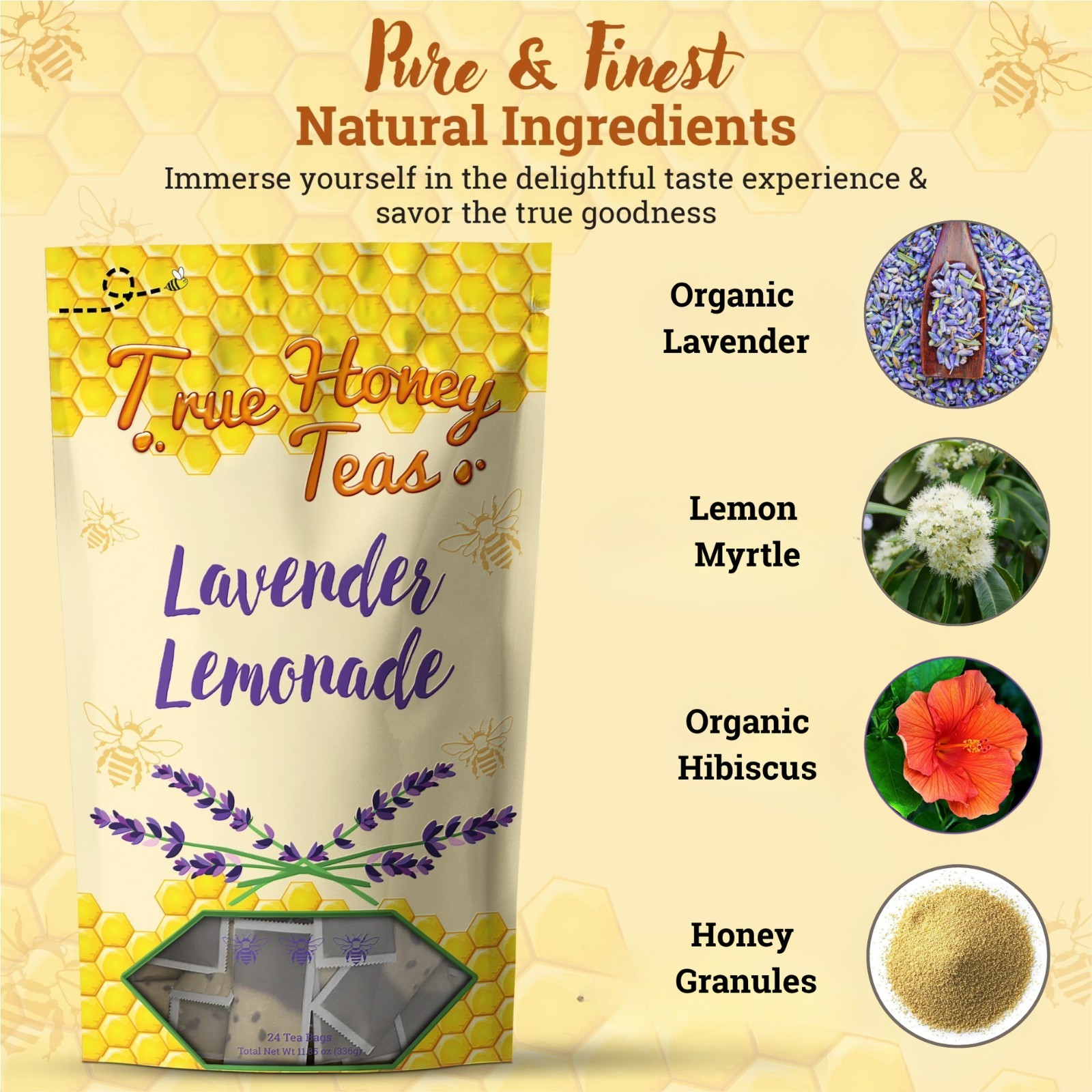 True Honey Teas Lavender Lemonade Herbal Tea Bags Organic Caffeine Free 24 Pack