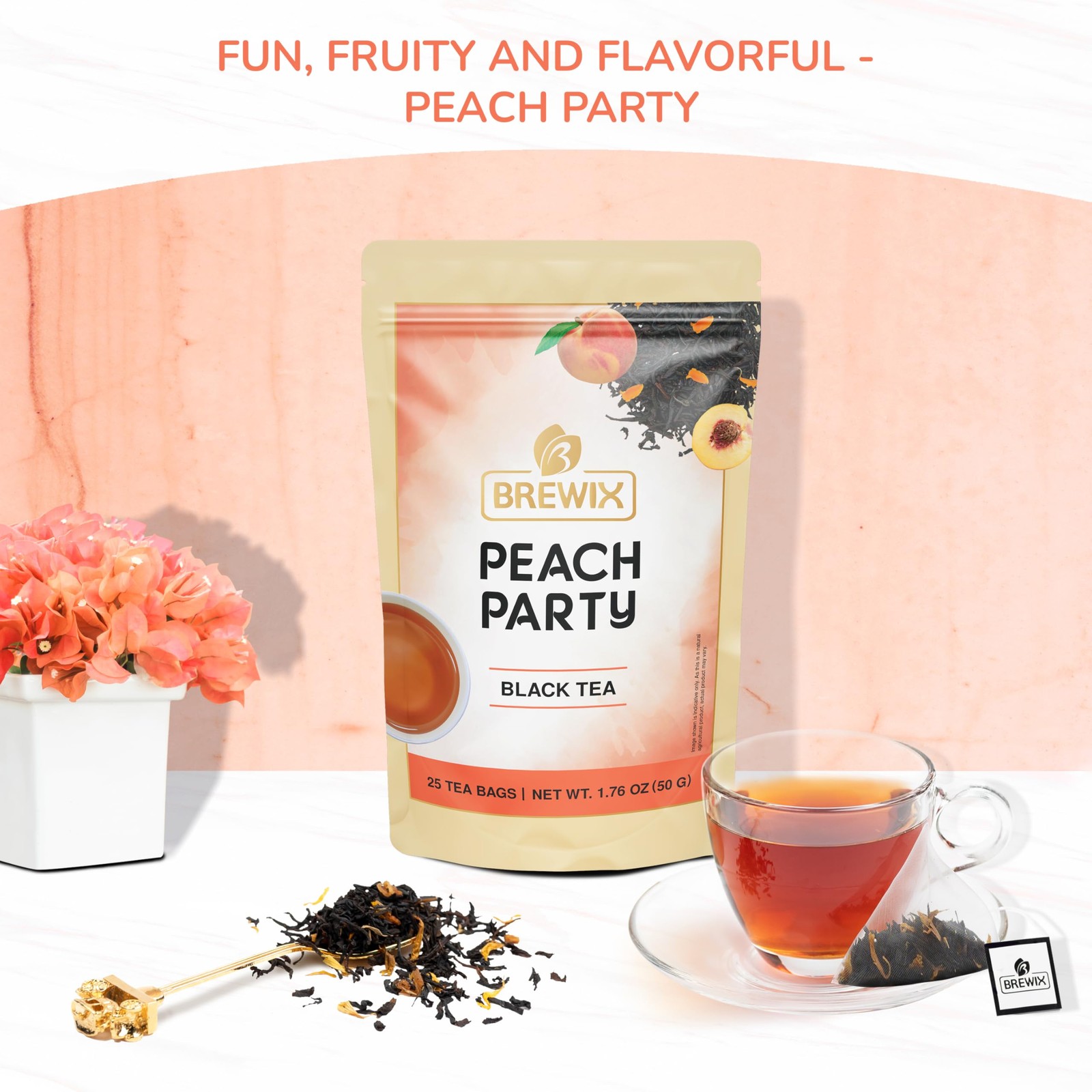 Peach Black Tea 25 Pyramid Bags – Premium Caffeinated Floral Drink