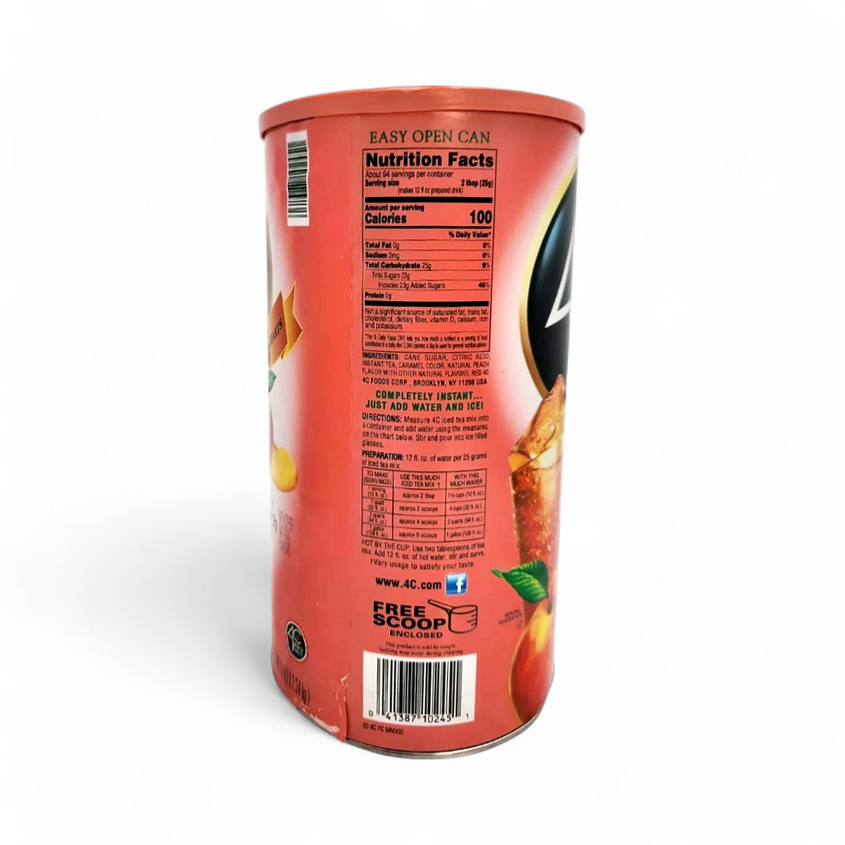 4C Instant Iced Tea Powder Drink Mix, Natural Peach Flavor – 35qt / 82.6 oz