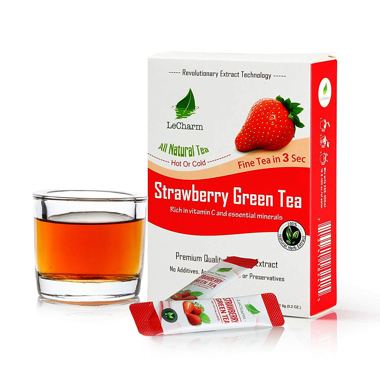 Premium 100% Natural Strawberry Green Extracted Tea Sugar Free (10 Sachests)