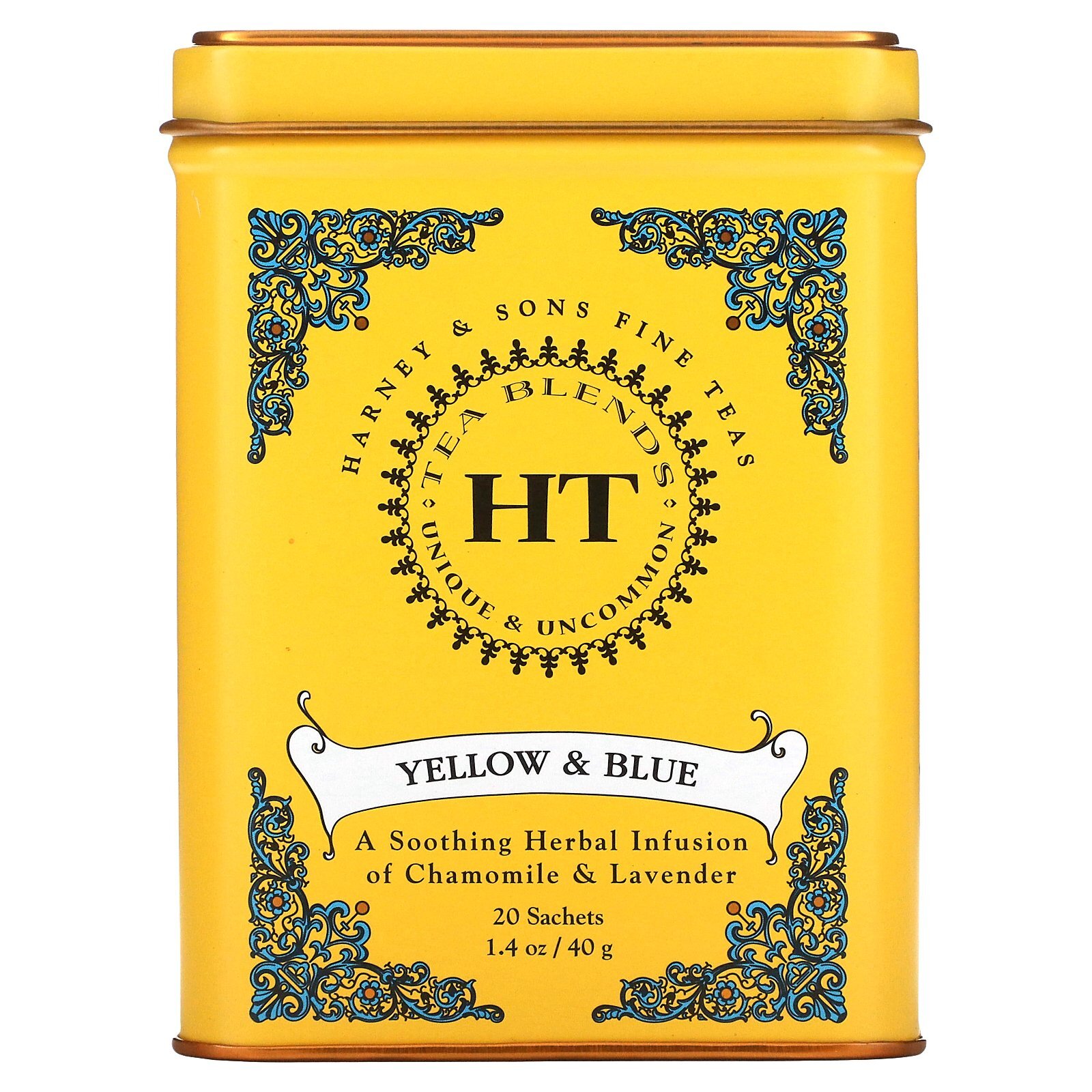 HT Tea Blend, Yellow & Blue, Chamomile and Lavender, Caffeine Free, 20 Sachets,