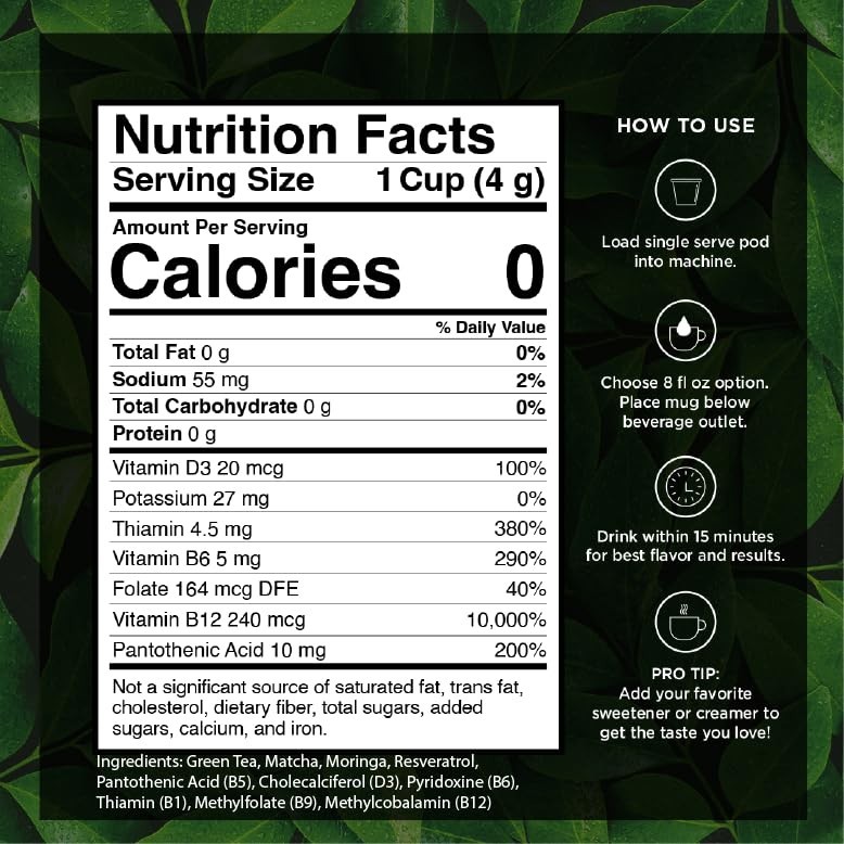 Green Tea Pods, Enhance Energy & Detox with Matcha, Moringa, B Vitamins, D3, …