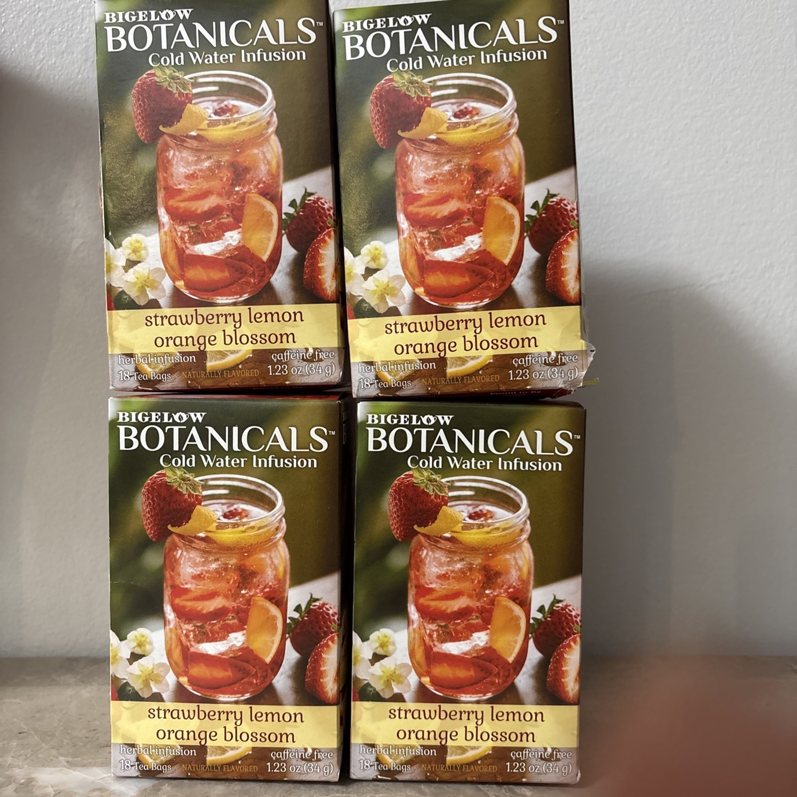 4 Boxes Bigelow Botanicals Cold Water Infusion Strawberry Lemon Orange Blossom