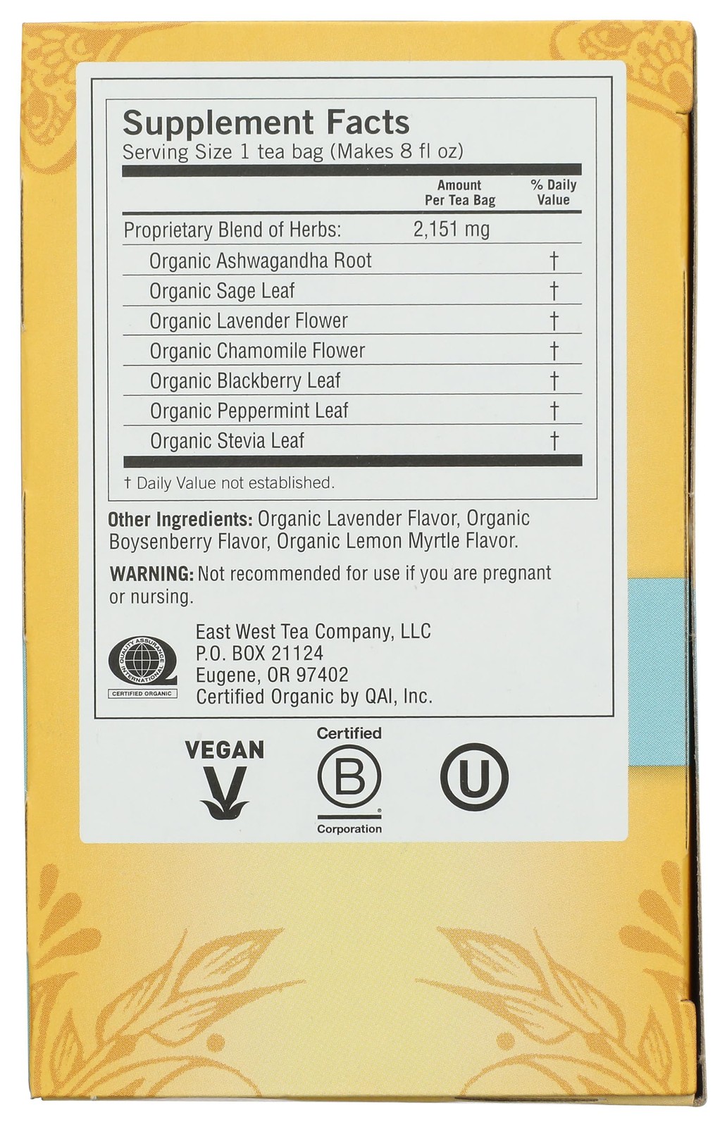 Yogi Tea Relaxed Mind Herbal Blend 16 Count Natural Relaxation Tea